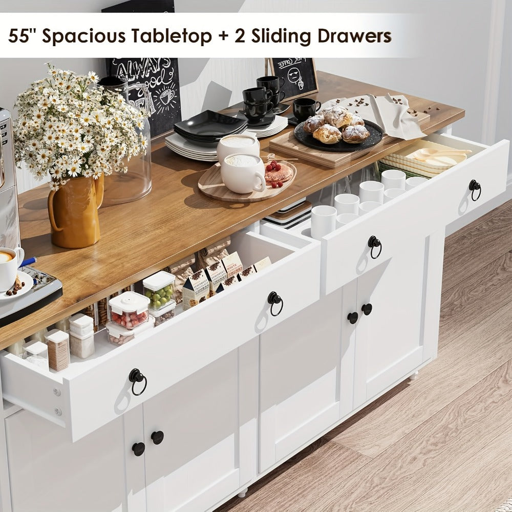 55-Inch Buffet Cabinet with Adjustable Shelves for Organized Everyday Storage in Entryway detail image - detail view 5