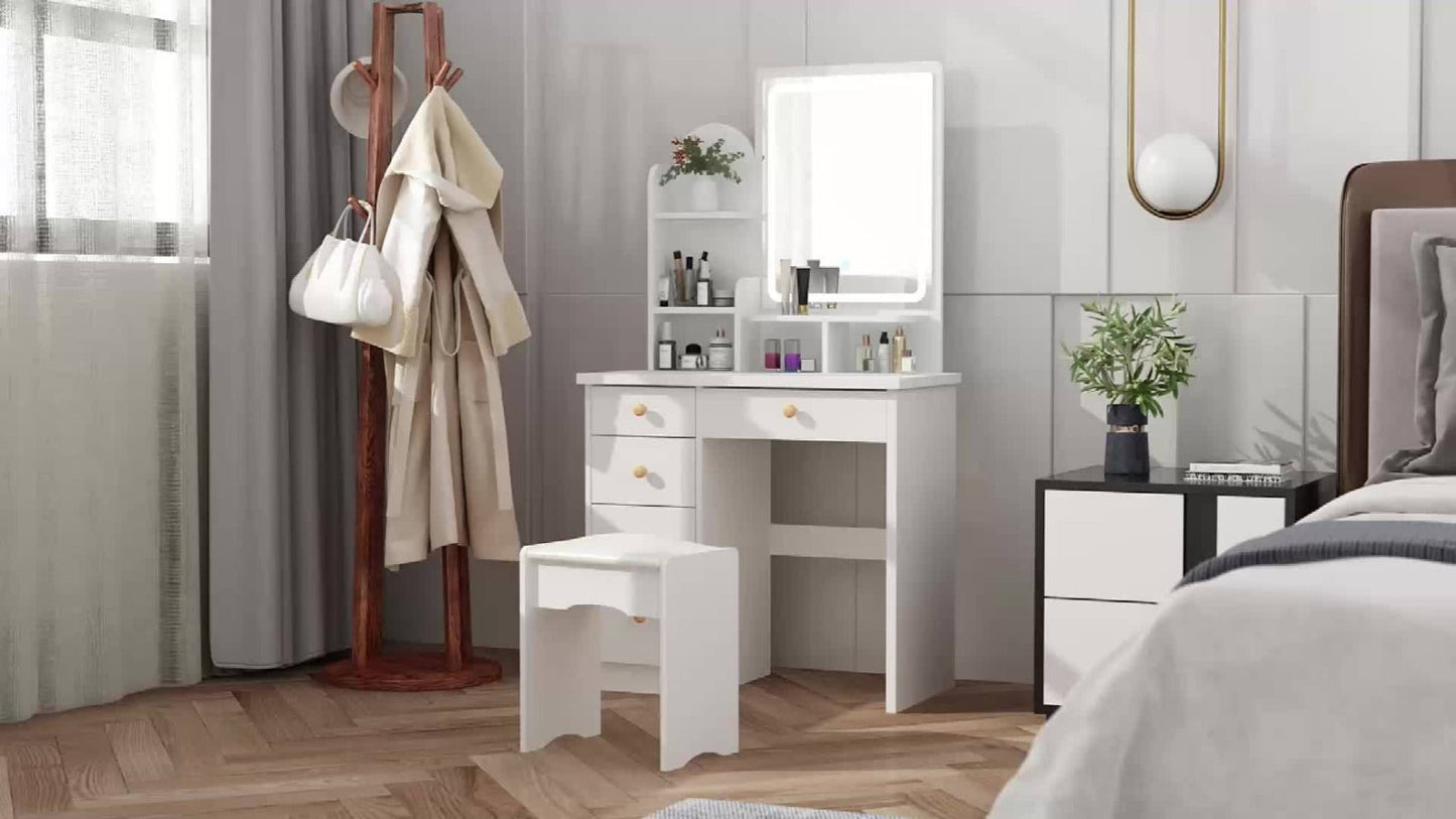 55-Inch Makeup Vanity Desk with LED Lighting and Padded Seat detail image - detail view 11