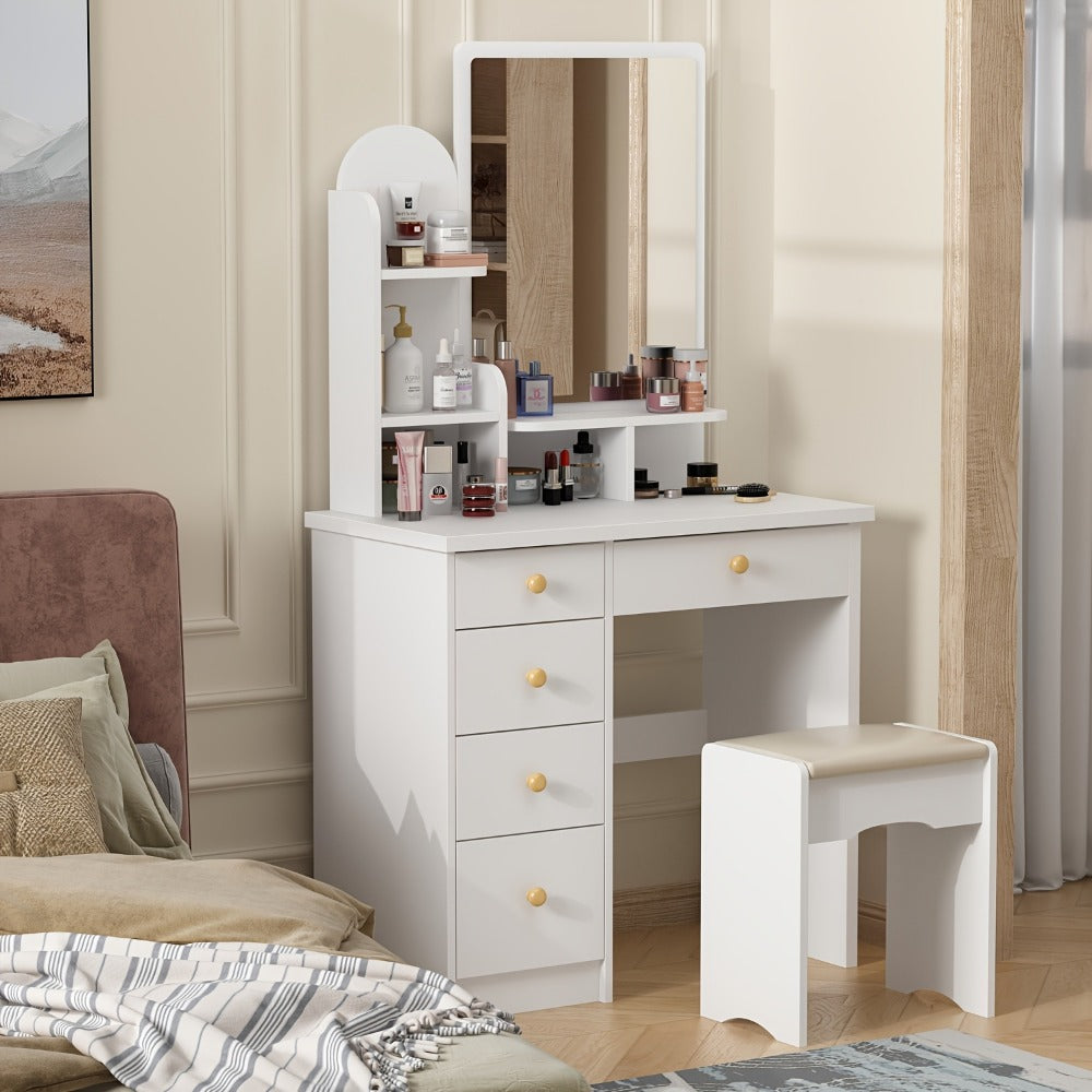 55-Inch Makeup Vanity Desk with LED Lighting and Padded Seat detail image - detail view 12