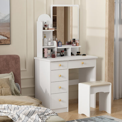 55-Inch Makeup Vanity Desk with LED Lighting and Padded Seat detail image - detail view 12