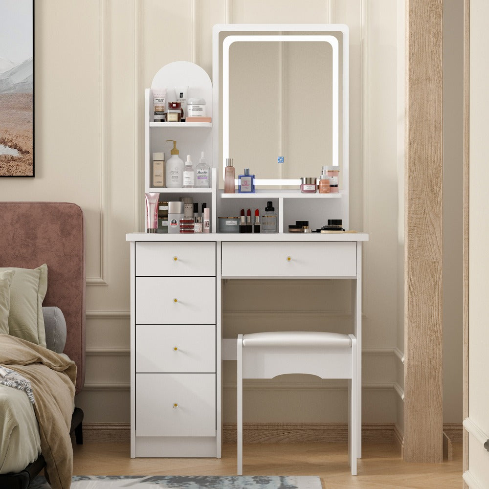 55-Inch Makeup Vanity Desk with LED Lighting and Padded Seat detail image