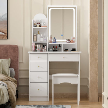 55-Inch Makeup Vanity Desk with LED Lighting and Padded Seat detail image