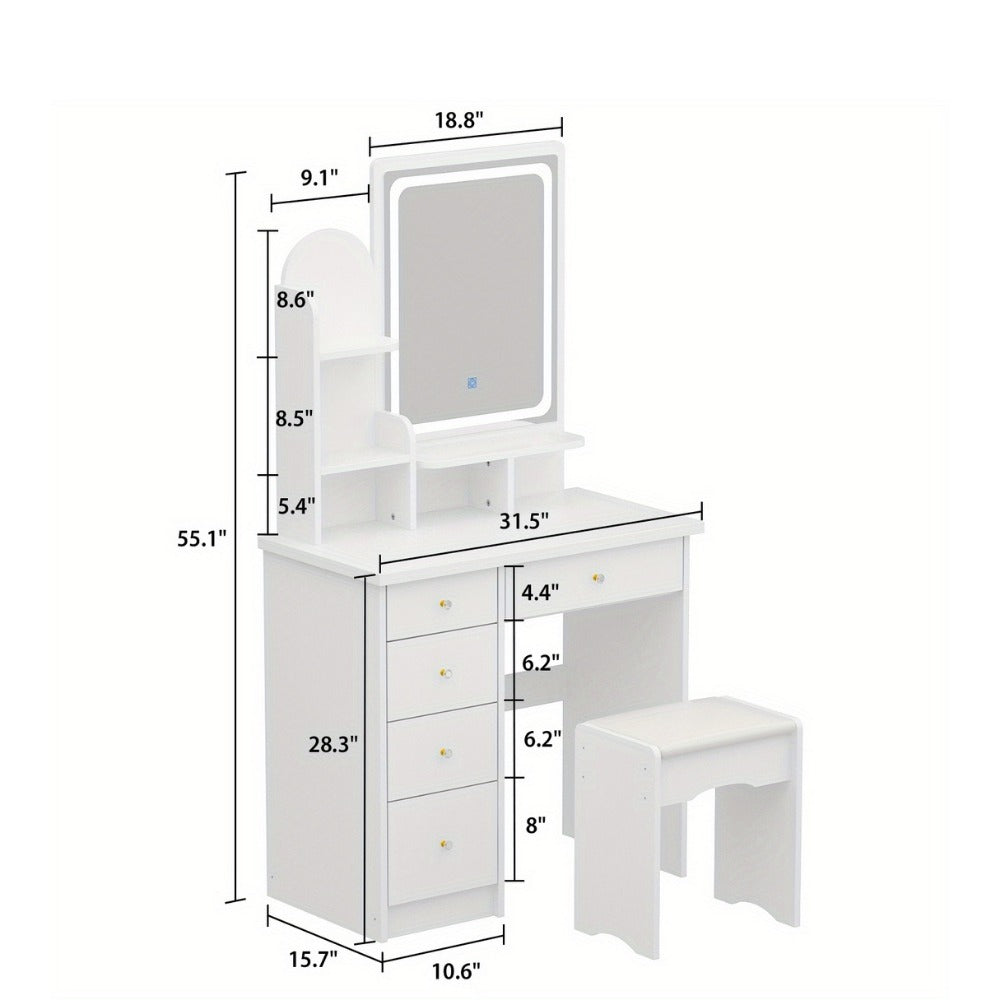 55-Inch Makeup Vanity Desk with LED Lighting and Padded Seat detail image - detail view 3
