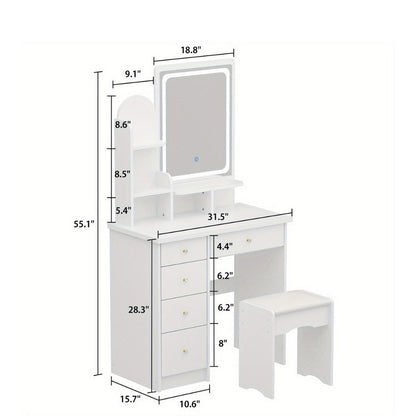 55-Inch Makeup Vanity Desk with LED Lighting and Padded Seat detail image - detail view 3