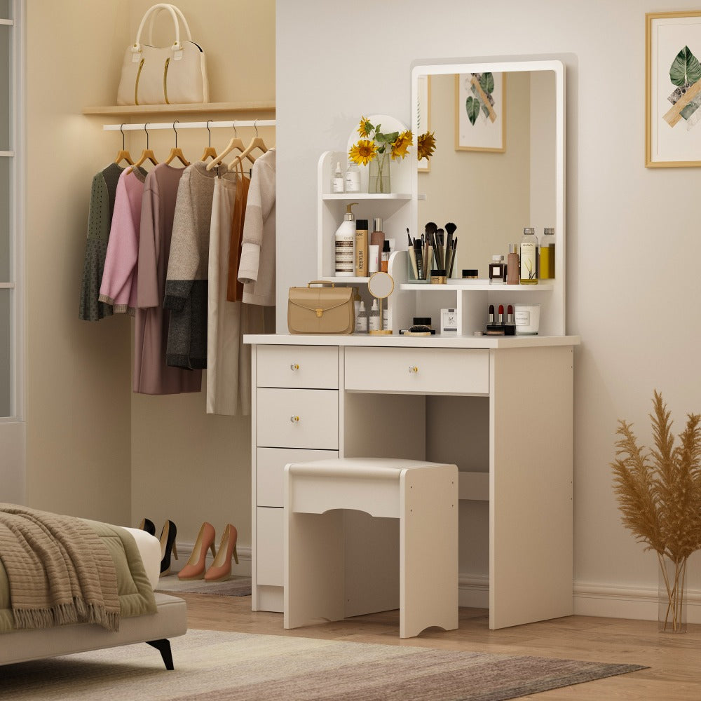55-Inch Makeup Vanity Desk with LED Lighting and Padded Seat detail image - detail view 4