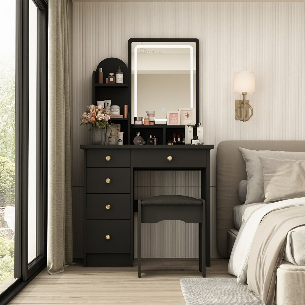 55-Inch Makeup Vanity Desk with LED Lighting and Padded Seat detail image - detail view 5