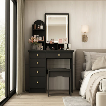 55-Inch Makeup Vanity Desk with LED Lighting and Padded Seat detail image - detail view 5