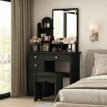 55-Inch Makeup Vanity Desk with LED Lighting and Padded Seat detail image - detail view 6