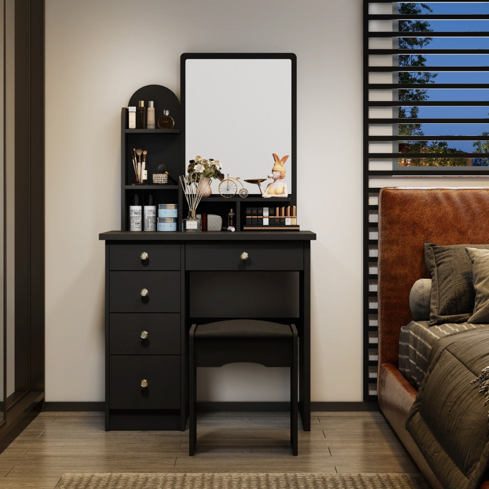 55-Inch Makeup Vanity Desk with LED Lighting and Padded Seat detail image - detail view 7