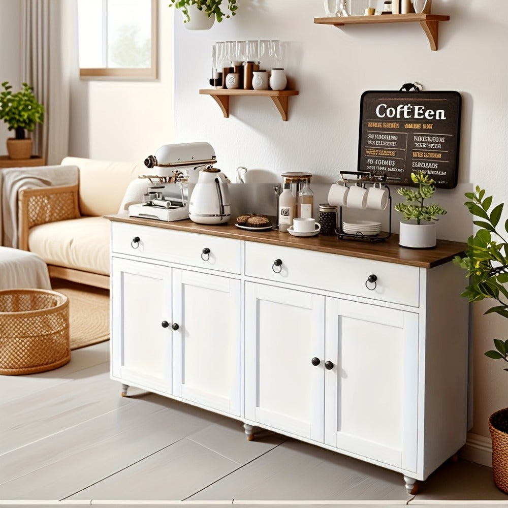 Sideboard, Buffet Cabinet 55 Inch Mid-Century Modern with 2 Drawers & 4 Doors - Kitchen shown in the main product view