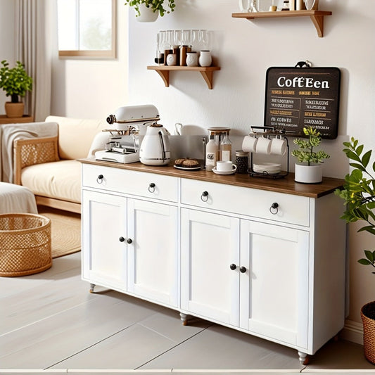 Sideboard, Buffet Cabinet 55 Inch Mid-Century Modern with 2 Drawers & 4 Doors - Kitchen shown in the main product view