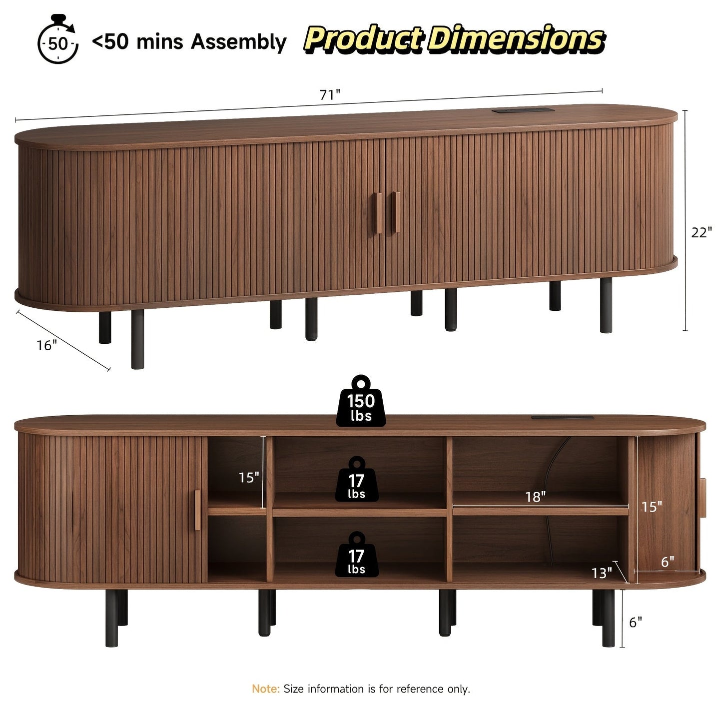 TV Stand shown in the 70.8 Inch Walnut option