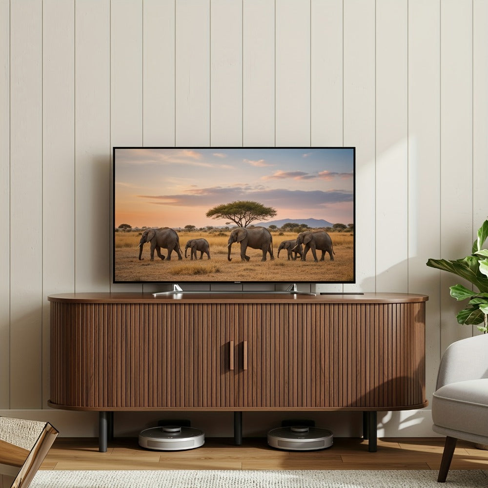 TV Stand with Power Outlet - Entertainment Center with Storage & Sliding Doors (55" / shown in the main product view