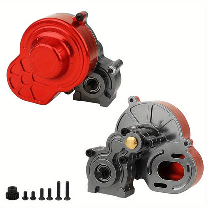 Metal Gearbox with Motor Gears for 1/10 RC Crawler Truck – LCG Transmission Upgrade for Axial SCX10 WRAITH 313mm Wheelbase, Red Titanium Alloy Precision Machined Parts
