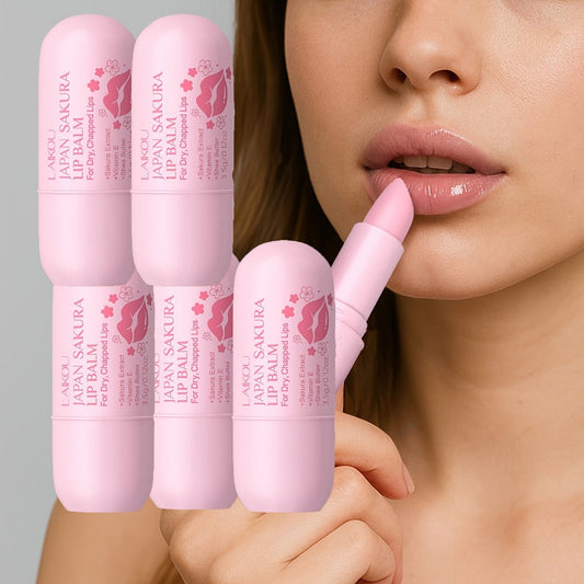 Sakura Lip Balm Set 5 Pack LAIKOU - Prunus Flower Extract Moisturizing Hydrating Lip Care, Day Night Chapped Lips Treatment Travel Size 3.5g Each for Women & Men