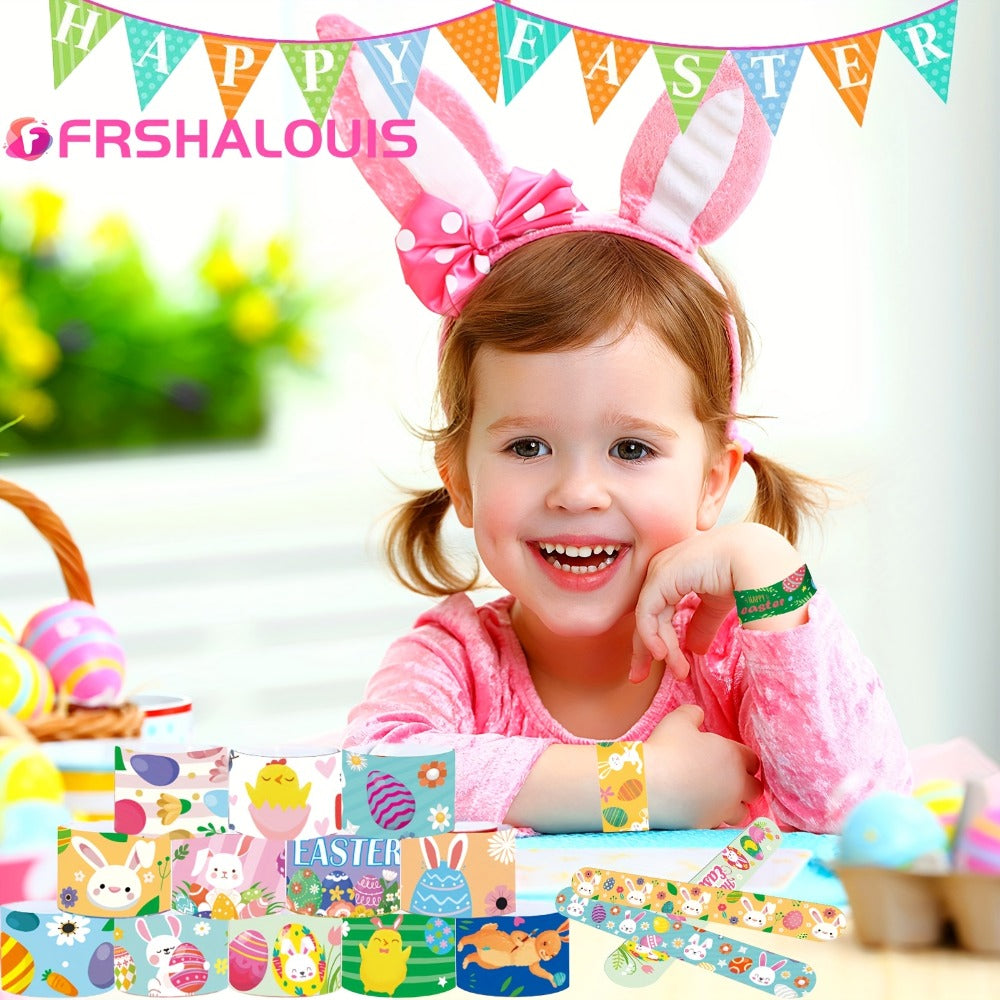 Easter Slap Bracelets for Kids 72 Pcs Bulk – Easter Basket Fillers Egg Hunt Prizes Classroom Rewards & Party Favors for Boys & Girls – PVC Snap Bracelets for Easter Spring Celebrations & School Events