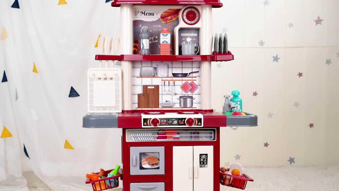 Play Kitchen Set with Lights Sounds & Spray – Toy Kitchen Playset with Oven Sink Fridge & Play Food for Kids Ages 3 4 5 6 7 8 – Imaginative Cooking Toy Holiday Gift