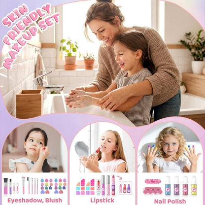 Kids Washable Makeup Kit for Girls – Non-Toxic Safe Princess Dress Up Play Set with Real Cosmetics, Purple, Birthday Christmas Gift for Girls Ages 3+