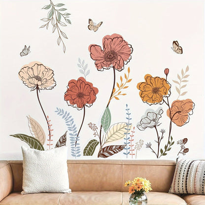 Bohemian Flower Wall Stickers Self-Adhesive Peel and Stick - Wildflowers & Fruits Wall Art Decals for Living Room Bedroom TV Background - Removable Matte Boho Floral Wall Decoration Sticker