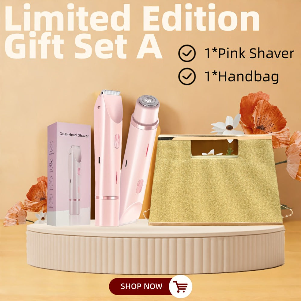 Electric Shaver & Bikini Trimmer for Women Dual Head USB Rechargeable – Multipurpose Face Body Hair Removal for Arms Legs Underarm, Portable Cordless Razor Pink Gift Set