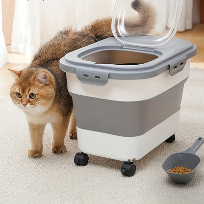 Pet Food Storage Container with Wheels – Large Capacity Airtight Sealed Bin, Moisture & Insect Proof with Measuring Cup for Cat & Dog Dry Food