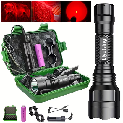 Night Hunting Flashlight with Remote Control Switch – 350 Yards High Power Green Red White Light, 18650 Rechargeable, Multiple Mounts for Hunting, Fishing, Camping & Beekeeping, Best Gift for Men