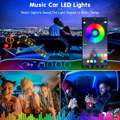RGB Car Interior Ambient Lights LED Strip 8-Color App Control Music Sync Dashboard Door Console Neon Lighting Kit for Tesla Truck SUV Off-Road, USB 5V Plug-and-Play Car Decor Accessories