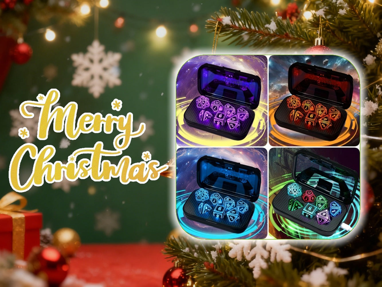 Glowing DnD Dice Set with Wireless Rechargeable Charging Case – 7-Piece LED Light Up Polyhedral Dice D4 D6 D8 D10 D12 D20 for Dungeons & Dragons, Pathfinder & Tabletop RPG, 6-Hour Battery, Mixed Blue Purple, Unique Gamer Gift