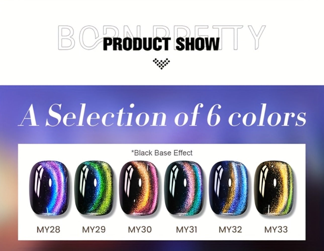 Cat Eye Gel Nail Polish Set 6 Colors 9D Magnetic Polaris Glass Water Light Effect - Semi-Permanent Soak Off LED UV Gel 0.34oz Each - Long Lasting Shimmer Nail Art for Women Salon Home DIY