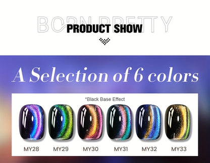 Cat Eye Gel Nail Polish Set 6 Colors 9D Magnetic Polaris Glass Water Light Effect - Semi-Permanent Soak Off LED UV Gel 0.34oz Each - Long Lasting Shimmer Nail Art for Women Salon Home DIY