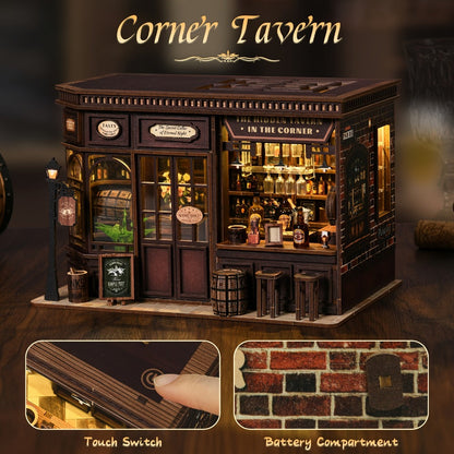 Miniature Book Nook Kit Corner Lounge – DIY 3D Wooden Bookshelf Insert, Cozy Reading Nook Dollhouse Craft for Adults & Teens, Handmade Bookend Home Decor, Unique Birthday Christmas Gift for Book Lovers