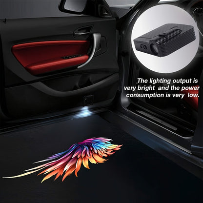 Angel Wings Car Door LED Projector Light 4 Pack - Colorful Welcome Courtesy Shadow Puddle Lights, Battery Powered Easy Install, Car Motorcycle Decorative Door Step Light