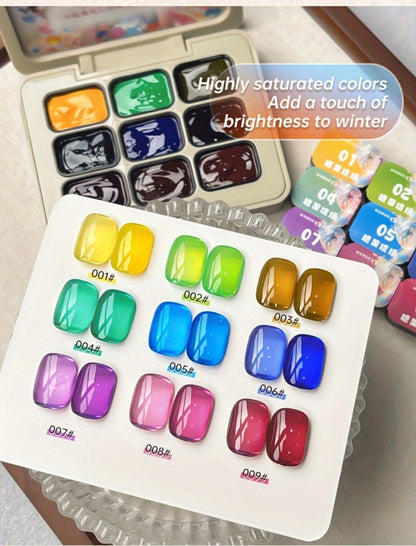 Candy Glass Gel Nail Polish Set 9 Colors Gradient Effect — Fall Winter Shades Translucent Glass-Like Finish Long-Lasting Durable Nail Art for Salon & Home Manicure Gift Women