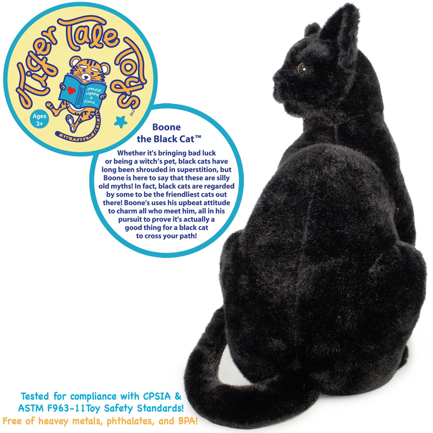 Boone Black Cat Plush Toy 13 Inch Lucky Black Cat Stuffed Animal — Premium Soft Kawaii Kitty Doll for Kids Adults, Unique Halloween Birthday Christmas Gift for Cat Lovers Girls Boys