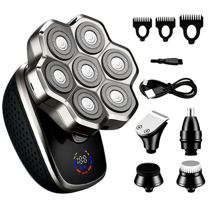 Bald Head Shaver for Men 5-in-1 Electric Razor Wet Dry with 7D 9D Floating Head Detachable Magnetic Blades Cordless Rechargeable Grooming Kit Gift for Dad Father