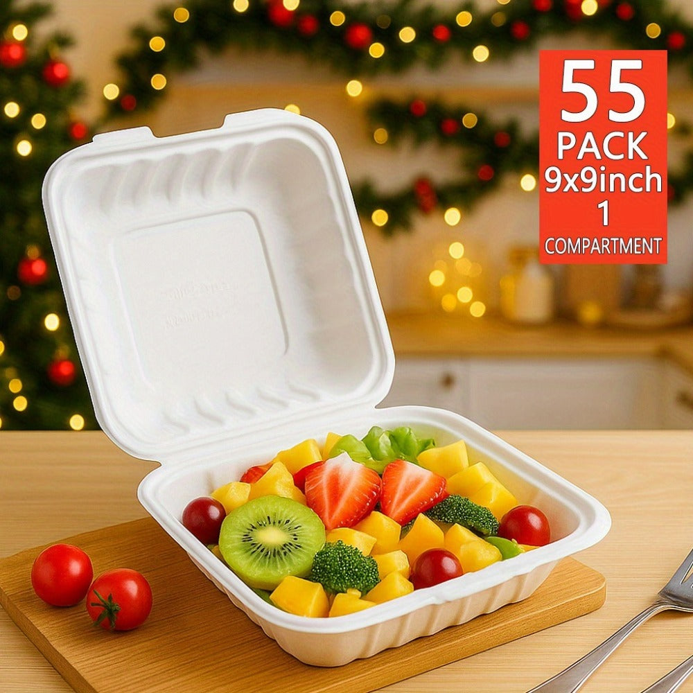 Disposable Food Containers Take Out Boxes with Lids - 7" 8" 9" Plastic Clamshell Meal Prep Containers BPA Free 1 & 3 Compartment Heavy Duty Reusable White