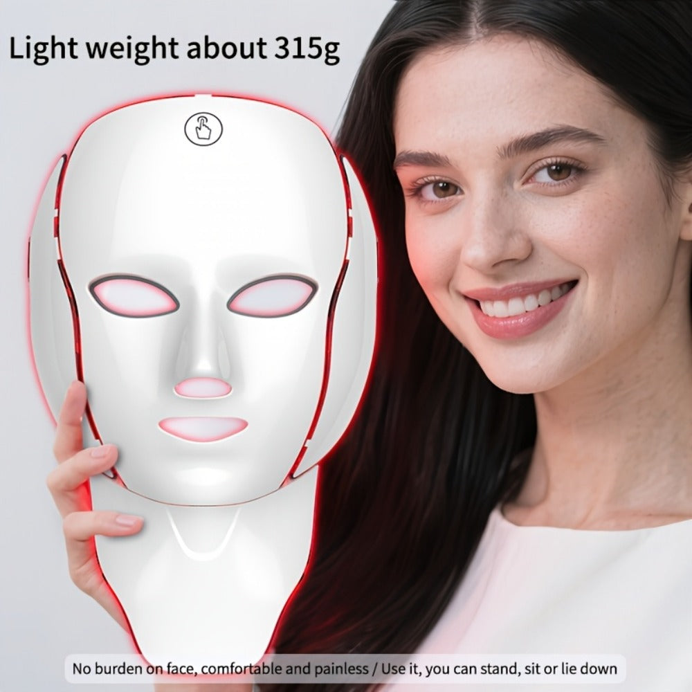 7-Color LED Light Therapy Facial Mask Device – Skincare Beauty Tool for Face & Neck, USB Rechargeable, Anti-Aging Red Light, Acne Blue Light, Skin Rejuvenation Gift