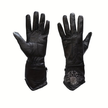 Motorcycle Riding Gloves W/ Stitched Eagle for Women Bikers, Thermal Autumn/Winter Gloves Full Finger Warm Glove in Cold Weather for Motorbike, Cycling, Driving, (Black)
