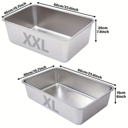 Stainless Steel Cat Litter Box – Non-Stick Odor-Free Easy Clean Metal Litter Pan for Medium & Large Cats, 2-Pack, Available in M / XL / XXL