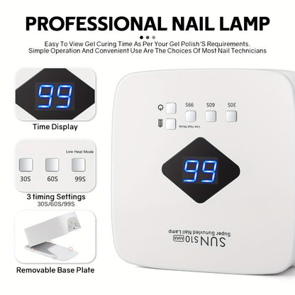 Cordless LED Nail Lamp SUN S10 MAX Rechargeable — 30 LED Lights Auto Sensor 3-Timer LCD Display Professional Gel Nail Dryer for UV Gel Acrylic Base Top Coat, Wireless Nail Light for Salon & Home Manicure