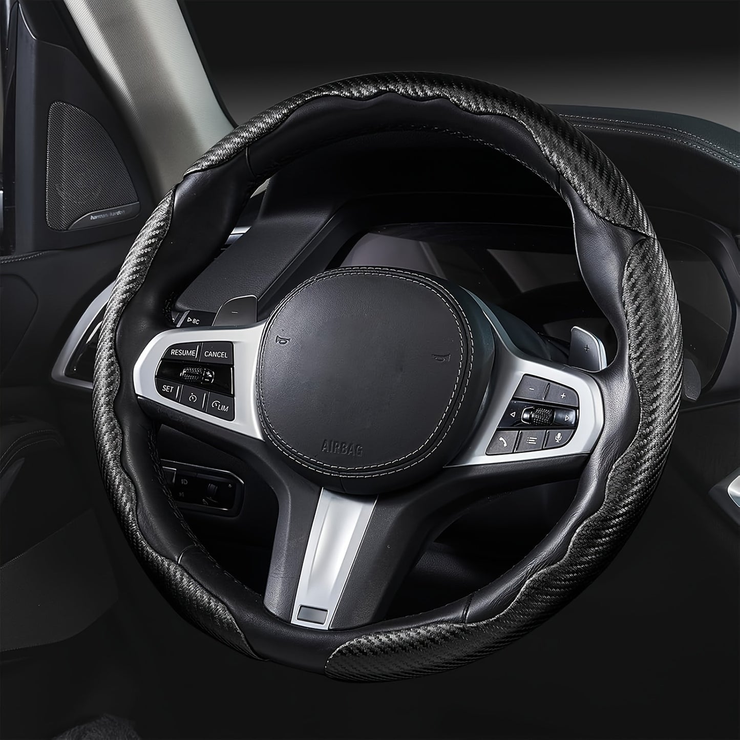 3pcs Carbon Fiber Car Steering Wheel Cover Anti-Skid Segmented Steering Wheel Protector Universal Carbon Fiber Steering Wheel Cover High-Grip ABS Resin Snap-On Design No Inner Circle Sleek Automotive Steering Wheel Protection