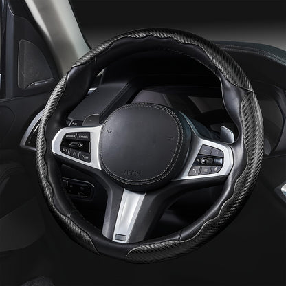 3pcs Carbon Fiber Car Steering Wheel Cover Anti-Skid Segmented Steering Wheel Protector Universal Carbon Fiber Steering Wheel Cover High-Grip ABS Resin Snap-On Design No Inner Circle Sleek Automotive Steering Wheel Protection