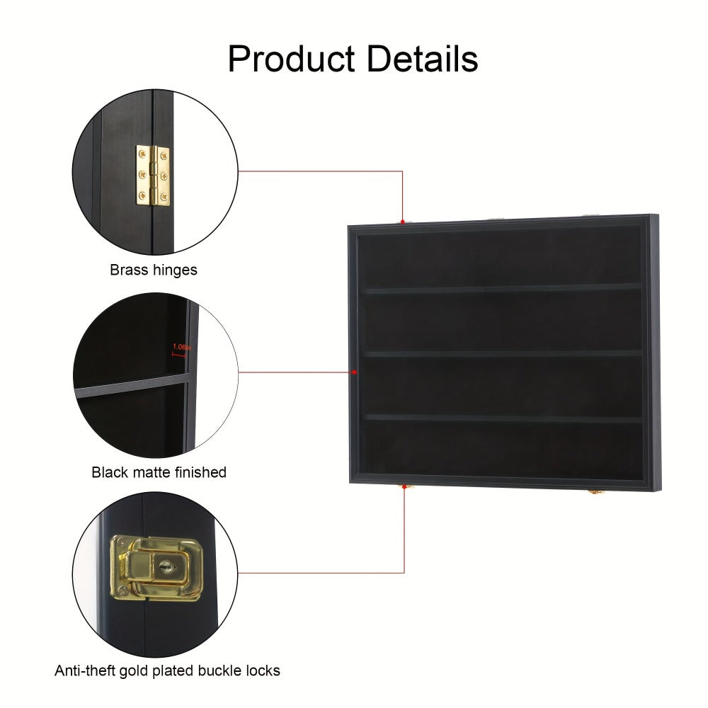 Sports Card Display Case 36 Slots Lockable Wall Frame – UV Protection Acrylic | Baseball Basketball Football Hockey Trading Cards | Black Cabinet Collector Gift