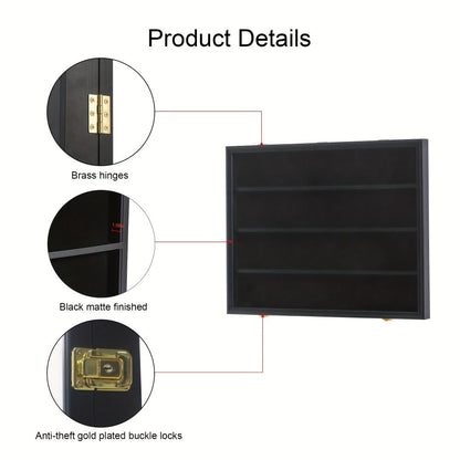 Sports Card Display Case 36 Slots Lockable Wall Frame – UV Protection Acrylic | Baseball Basketball Football Hockey Trading Cards | Black Cabinet Collector Gift