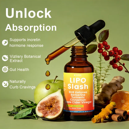 Lipo Slash 16-in-1 Weight Loss Liquid Drops for Women & Men with BHB Ketones Berberine Turmeric Apple Cider Vinegar Probiotics Cinnamon – Gut Health Curb Cravings Hunger Balance Orange Flavor