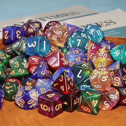 DnD Polyhedral Dice Set 84pcs – Starry Night Glitter Dice with Pouch & Tray for D&D RPG MTG Tabletop Games, Complete 12-Color Collection, Gift for Gamers
