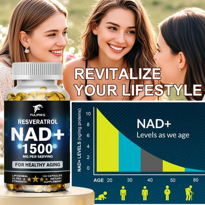 NAD+ Supplement with Nicotinamide Riboside & Resveratrol — Cellular Energy, Healthy Aging, Brain Health & DNA Repair Support, 120 Capsules for Women & Men