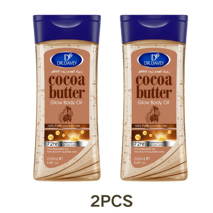Cocoa Butter Body Oil Set 2 Pcs - Pure Cocoa Radiant Glow Gel Oil, Non-Greasy Fast Absorbing Moisturizing Body Oil for Dry Skin, Deep Hydration Body Care for Women All Seasons