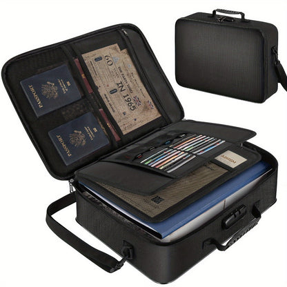 Fireproof Document Bag with Combination Lock - 17x11.8x5 Inch Waterproof File Organizer, 2000°F Fireproof, Multi-Layer Storage for Passport Cash Laptop, 3 Carry Methods, for Travel Home Office, Black/Pink/Blue