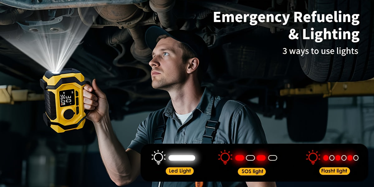 7000 A Jump Starter with Air Compressor & 7000A Jump Starter, Portable Car Battery Jump Starter (2.38gal Gas/2.25gal Diesel), 12V Battery Charger Booster, 150PSI Auto-Shutoff Tire Inflator, Portable Jumper Cables, LED Light, High-Capacity Power Bank